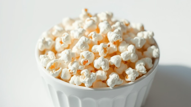 Closeup of Popcorn in White Bowl