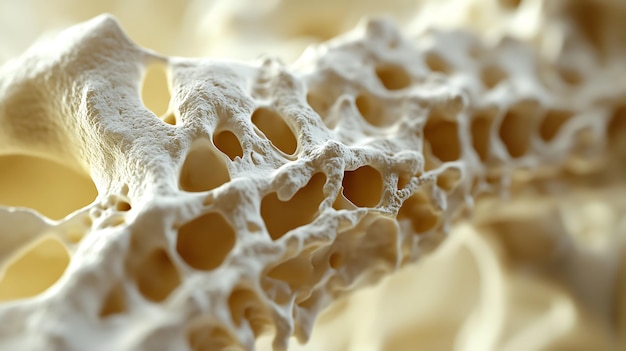 Photo closeup of porous bone structure with intricate details