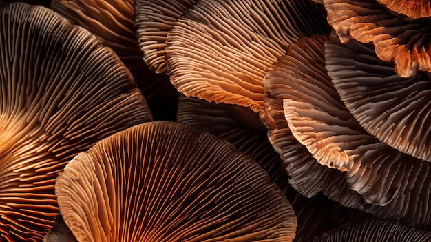 Closeup of portabella mushroom gills AI Generated