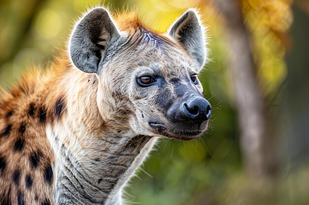 Photo a closeup portrait of an african hyena showcasing its distinctive features and the unique patterns