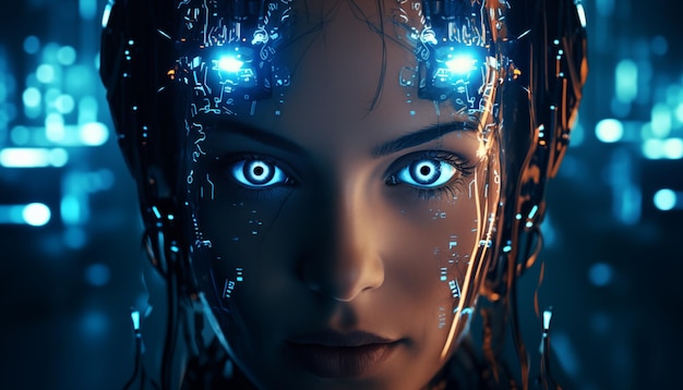 Closeup portrait of an android girl