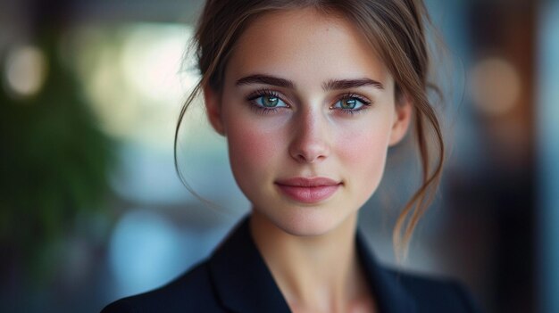 Photo closeup portrait of attractive young businesswoman