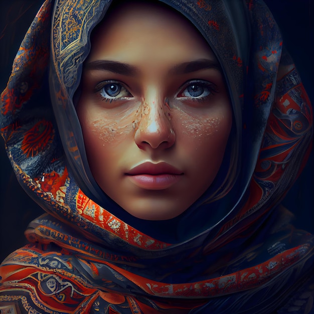 Closeup portrait of a beautiful muslim woman with hijab