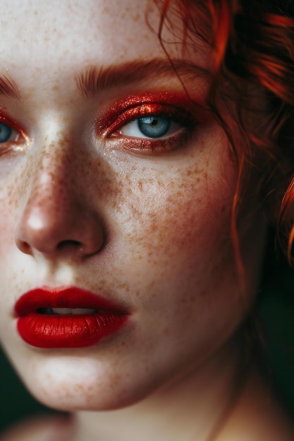 Closeup portrait of a beautiful redhaired girl with freckles