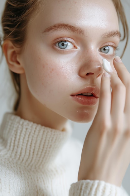 Photo closeup portrait of a beautiful woman model with healthy glowing skin care