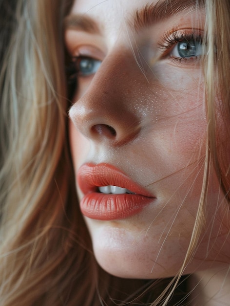 CloseUp Portrait of a Beautiful Woman with Natural Makeup and Radiant Skin