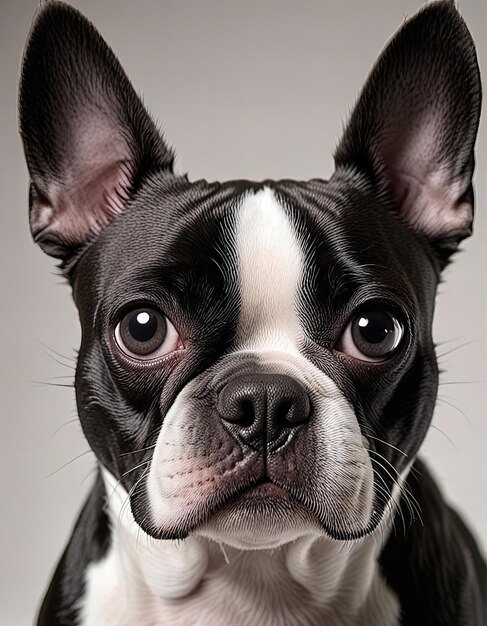 Photo closeup portrait of a boston terrier dog