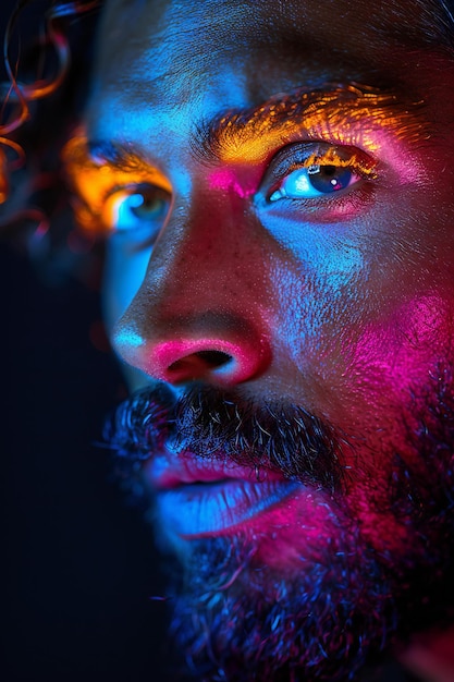 Closeup portrait of a brutal man with a beard and mustache Studio shot