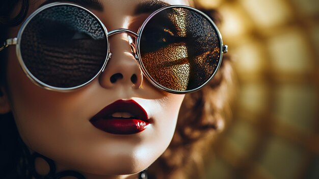 Photo a closeup portrait capturing the intricate details of a womans eyes behind stylish sunglasses