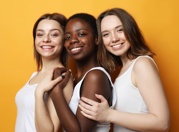 Closeup portrait of charming multiracial girls