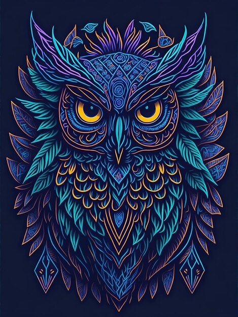 A closeup portrait of a colorful and highly detailed cute psychedelic OWL