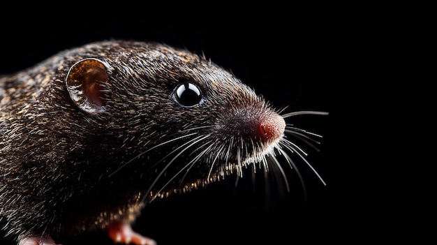 Photo a closeup portrait of a curious mouse against a black background