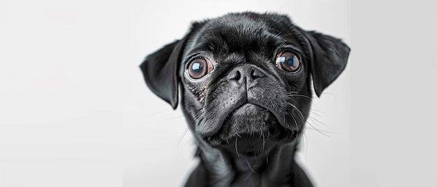 CloseUp Portrait of Cute Black Pug Dog on Isolated Background