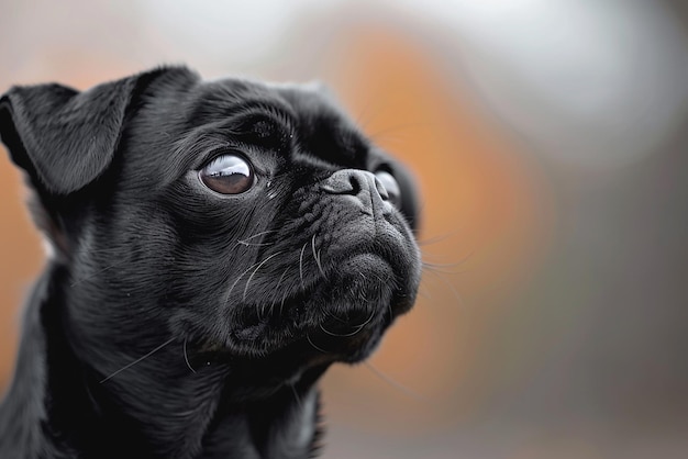 CloseUp Portrait of Cute Black Pug Dog on Isolated Background