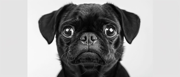 CloseUp Portrait of Cute Black Pug Dog on Isolated Background