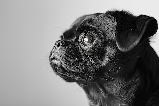 CloseUp Portrait of Cute Black Pug Dog on Isolated Background