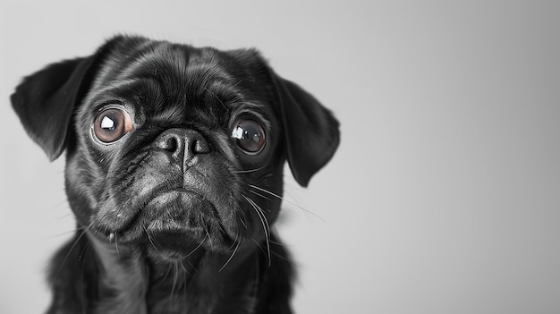 CloseUp Portrait of Cute Black Pug Dog on Isolated Background