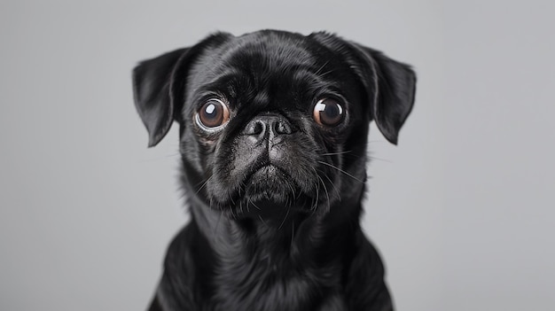 CloseUp Portrait of Cute Black Pug Dog on Isolated Background