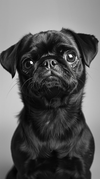 CloseUp Portrait of Cute Black Pug Dog on Isolated Background