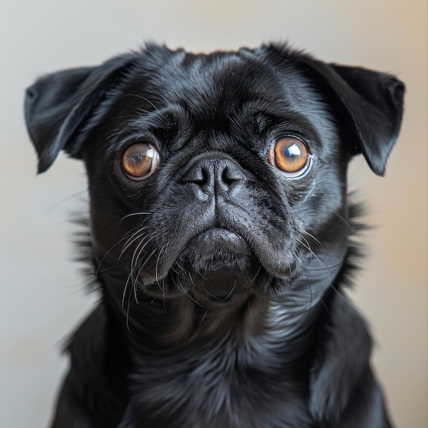 CloseUp Portrait of Cute Black Pug Dog on Isolated Background