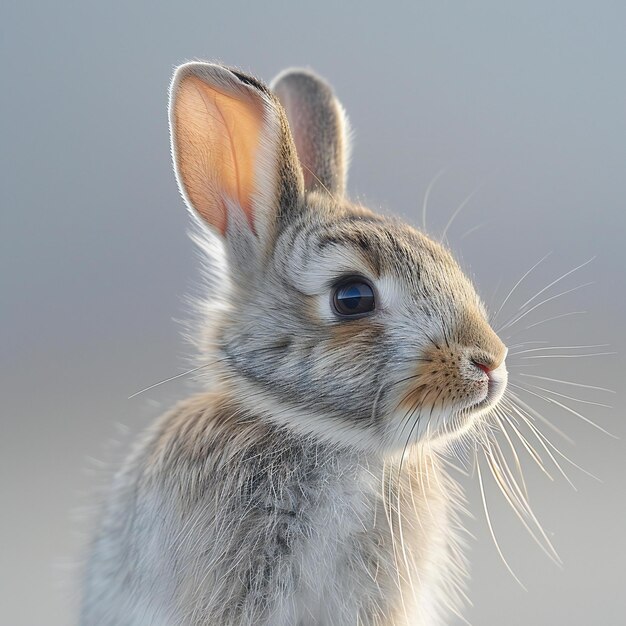 Closeup portrait of a cute gray rabbit on a blurred background