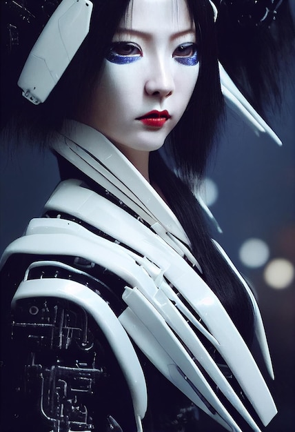 Closeup Portrait of Cyberpunk Japan samurai evil femaleTechnology Art AI Generated Art