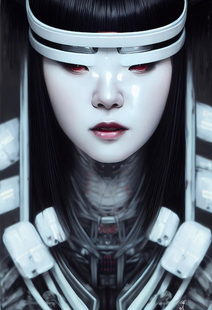 Closeup Portrait of Cyberpunk Japan samurai evil femaleTechnology Art AI Generated Art