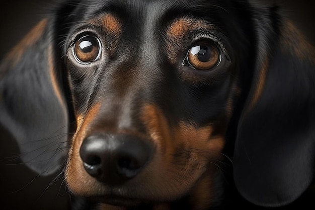 A closeup portrait of a dachshund's face Generative AI