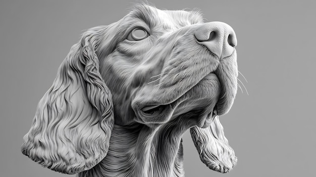 Closeup portrait of a dog grayscale realistic