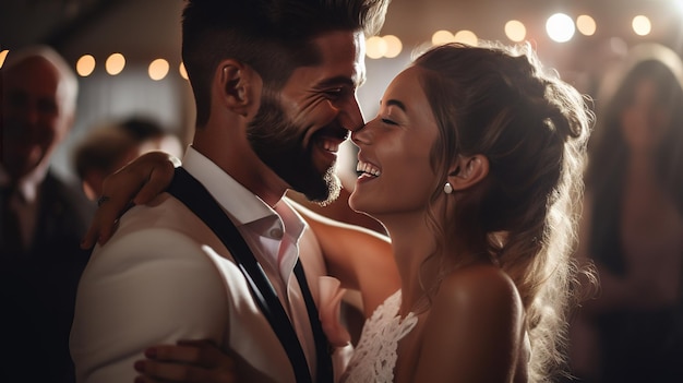 Photo a closeup portrait of an ecstatic wedding couple sharing a joyous moment during their first dance