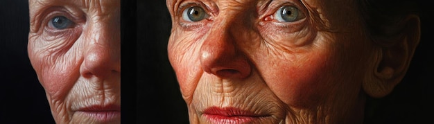 Photo closeup portrait of an elderly woman with wrinkled skin