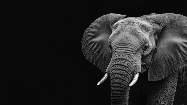 Closeup Portrait of an Elephant39s Face Against a Black Background