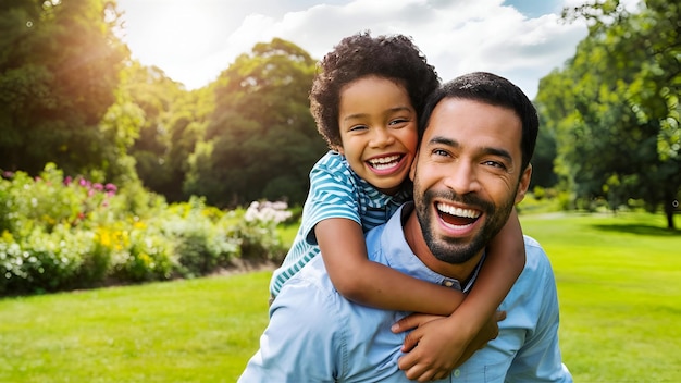 Closeup portrait of father and child celebrating of fathers day