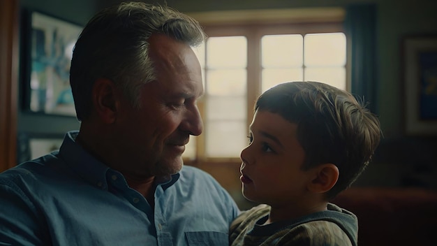 Closeup portrait of father and child celebrating of fathers day