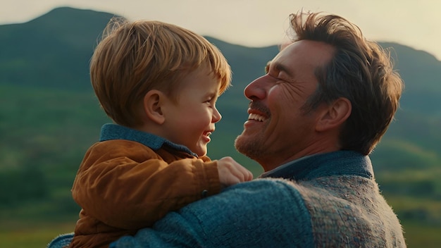 Closeup portrait of father and child celebrating of fathers day