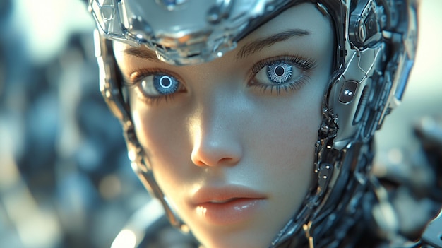 CloseUp Portrait of a Female Robot Perfect for Futuristic Technology Concepts and Digital Art Projects