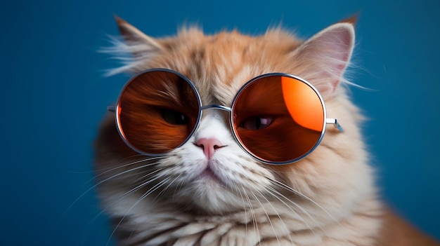 Closeup portrait of funny smart cat wearing sunglasses Ai