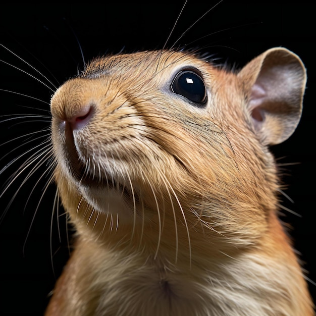 Closeup portrait of a gerbil on a black background