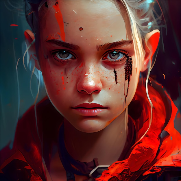 Closeup portrait of a girl in blood Halloween theme