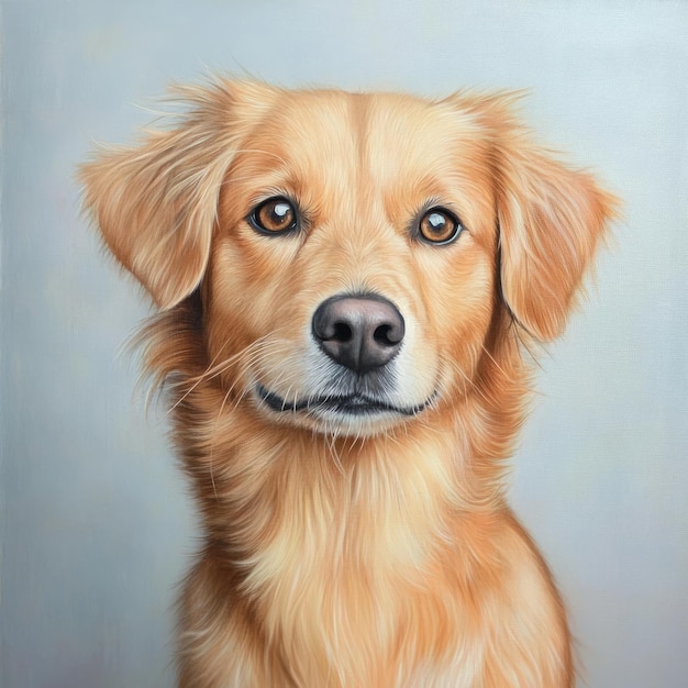 Closeup portrait of a golden retriever dog with soft fur and soulful eyes