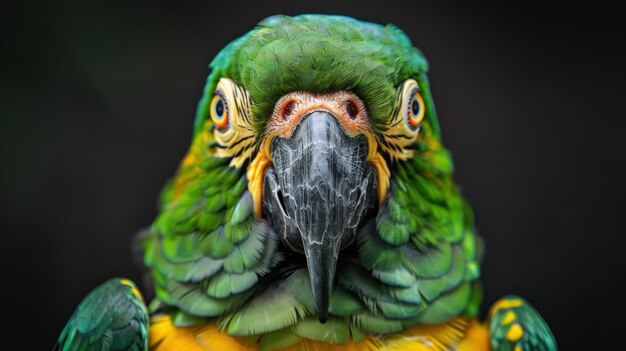 Photo closeup portrait of a greenwinged macaw