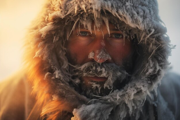 Closeup portrait of handsome man with frozen face Generative AI