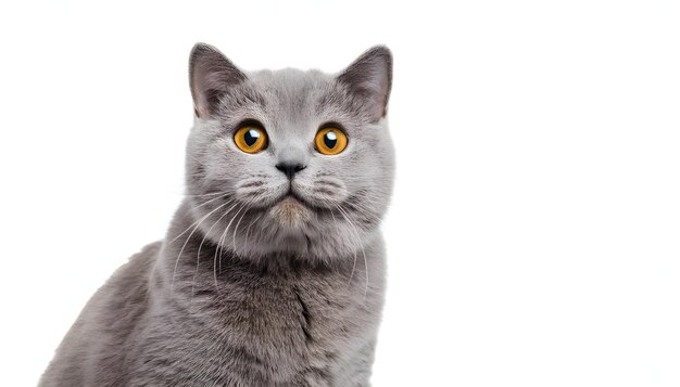 Photo closeup portrait happy british shorthair cat sitting isolated on white background