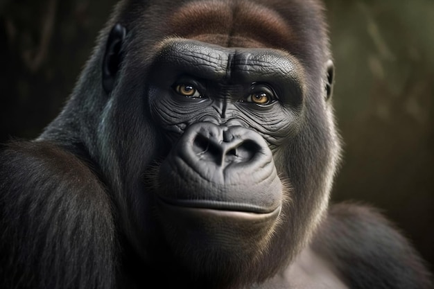 CloseUp Portrait of a Happy Gorilla Model Posing AI