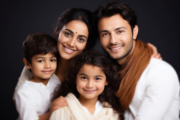 Closeup Portrait of happy and young Indian family