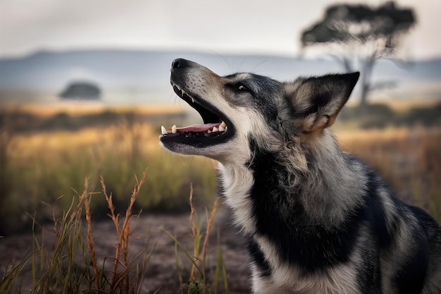 Photo closeup portrait of a howling wild dog in its natural habitat wildlife photography