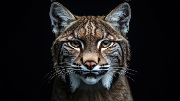 Photo closeup portrait of a lynx looking intensely at the camera