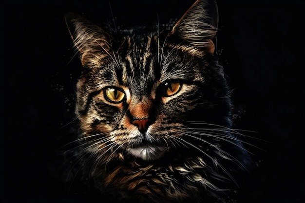 Closeup portrait of a Maine Coon cat on black background