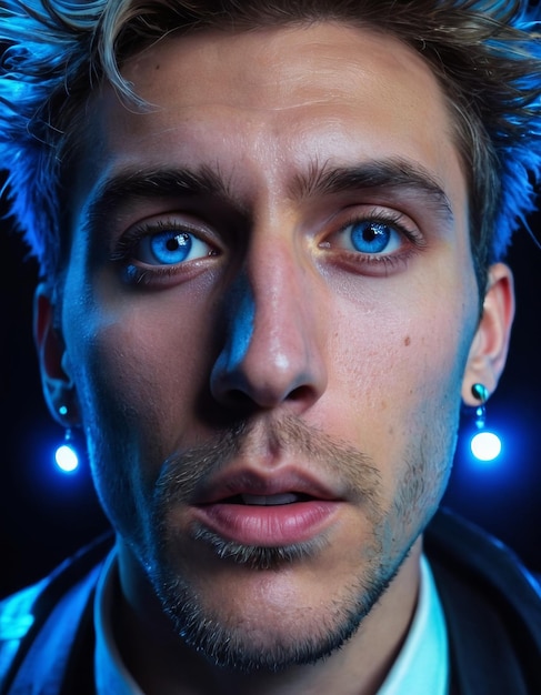 closeup portrait of a man in neon shades