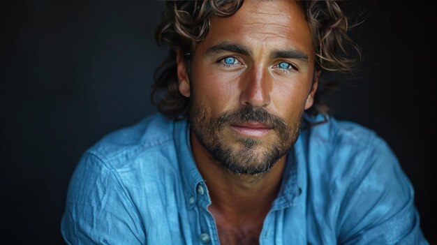 CloseUp Portrait of a Man with Blue Eyes